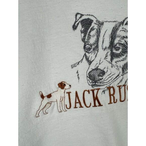 Vintage 90s Jack Russell Dog Animal Pet Art White Crewneck Large - Picture 5 of 16
